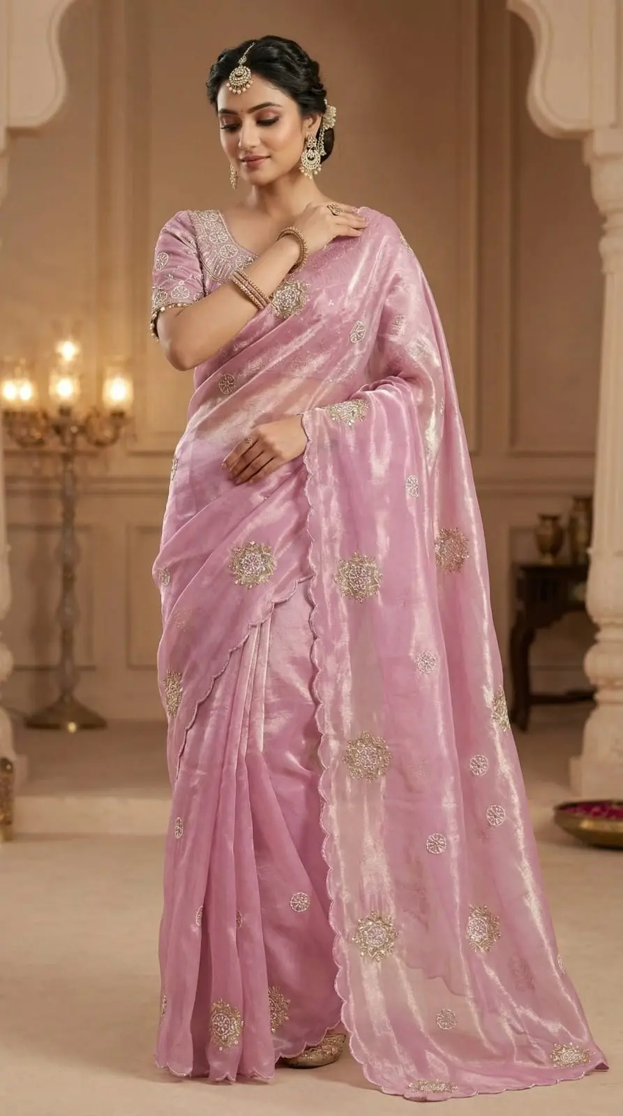 PURE SOFT FANDY SATTIN SILK FABRIC AARKO BORDER IN DESIGNER SAREE